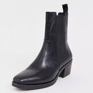 Vagabond Simone Black Leather Western Mid-calf Heeled Boots Square Toe  Size 5.5